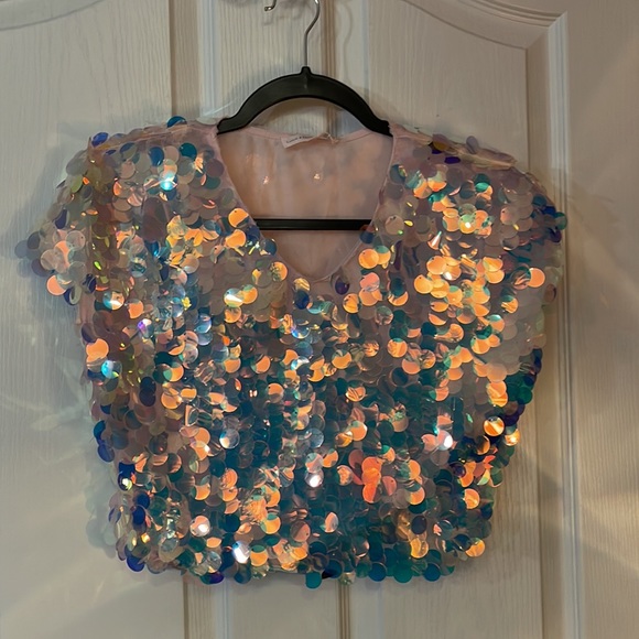 NWT! Missguided iridescent sequin crop top sz M - Picture 7 of 8